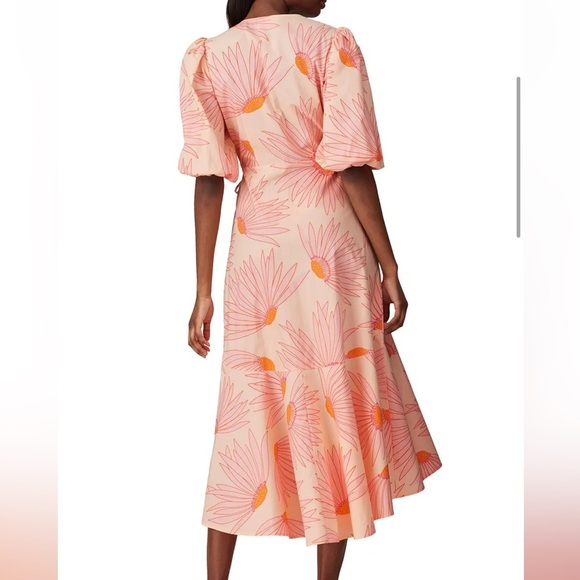 Kate Spade New York Grand Daisy Wrap Dress Pink/Orange Floral Print - Picture 4 of 7